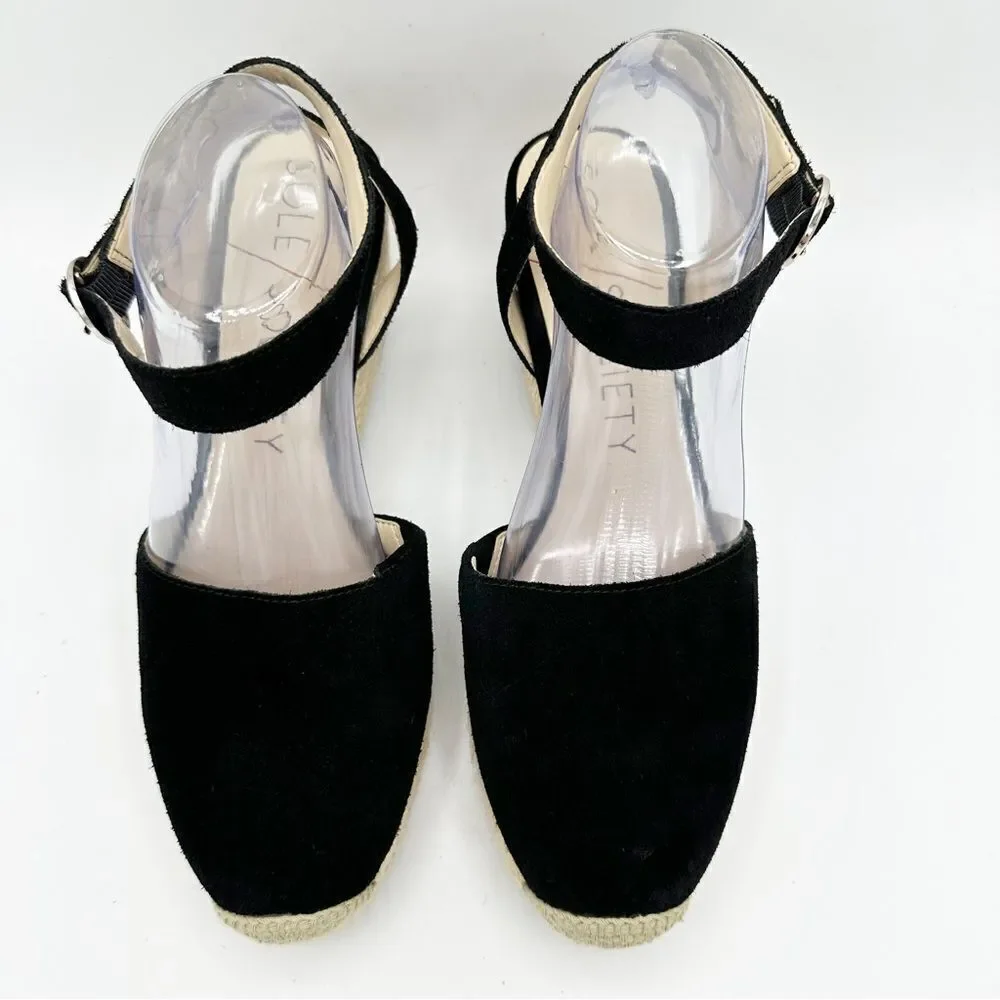 Sole Society Channing‎ Black Suede Ankle Strap Platform Espadrille Sandal 10M